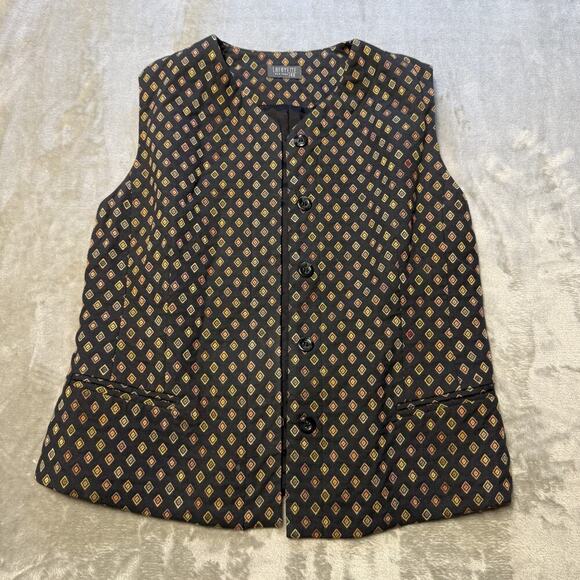 Lafayette 148 New York Jackets & Blazers - Lafayette 148 New York Vest Women L Brown Geometric Print Cotton Rayon Button